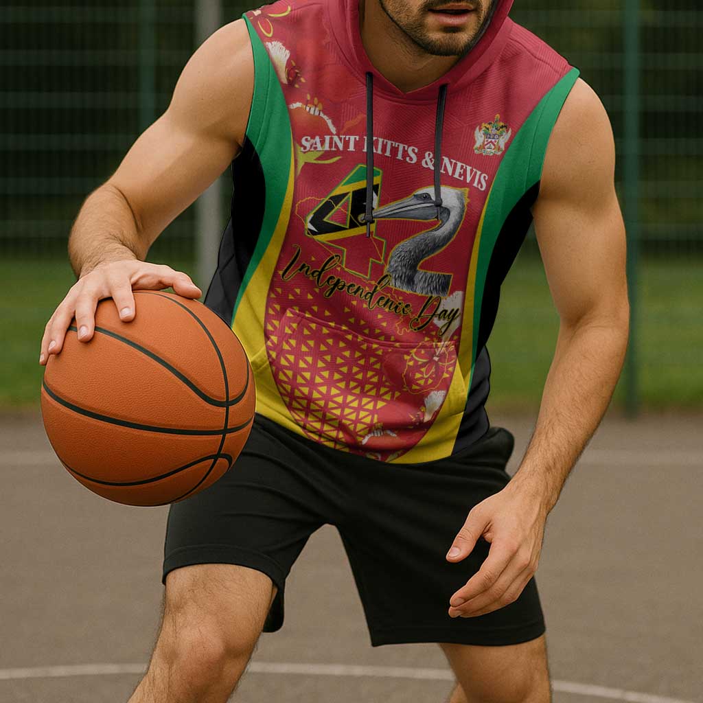 Personalized Saint Kitts and Nevis Sleeveless Hoodie Pelican 42nd Independence Anniversary - Wonder Print Shop