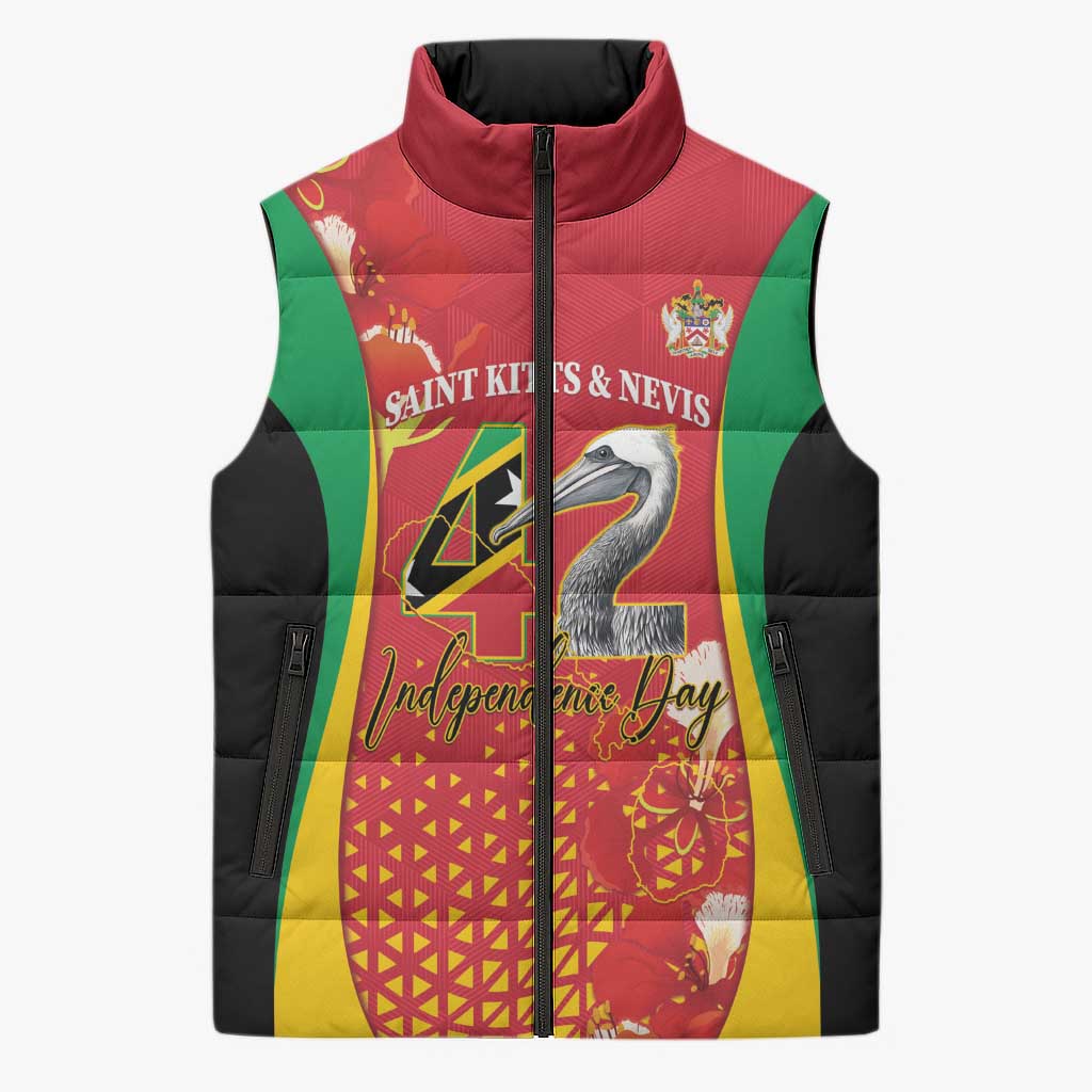 Personalized Saint Kitts and Nevis Sleeveless Puffer Jacket Pelican 42nd Independence Anniversary - Wonder Print Shop