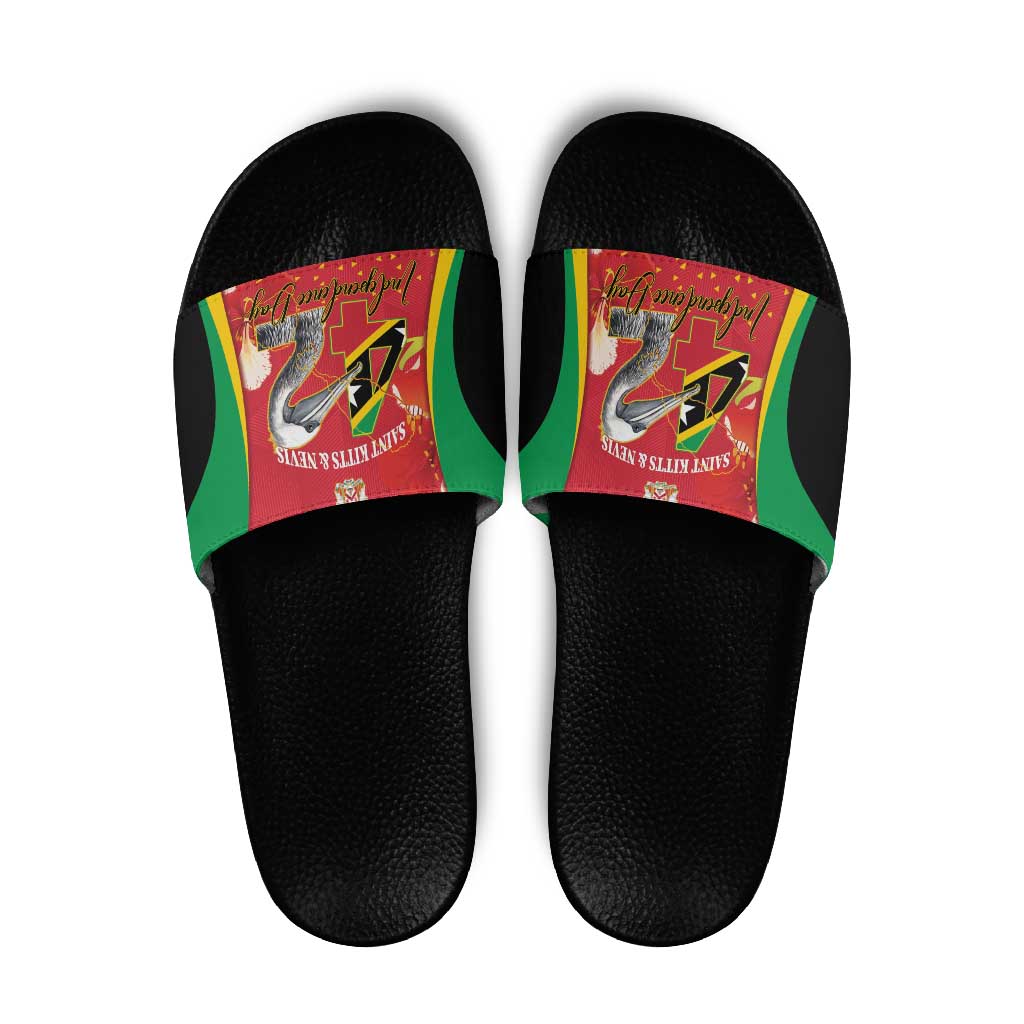 Saint Kitts and Nevis Slide Sandals Pelican 42nd Independence Anniversary - Wonder Print Shop