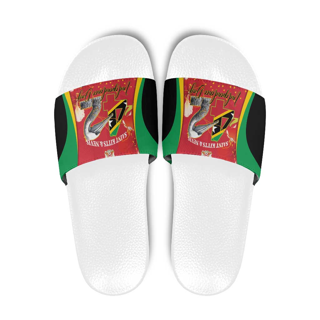 Saint Kitts and Nevis Slide Sandals Pelican 42nd Independence Anniversary - Wonder Print Shop
