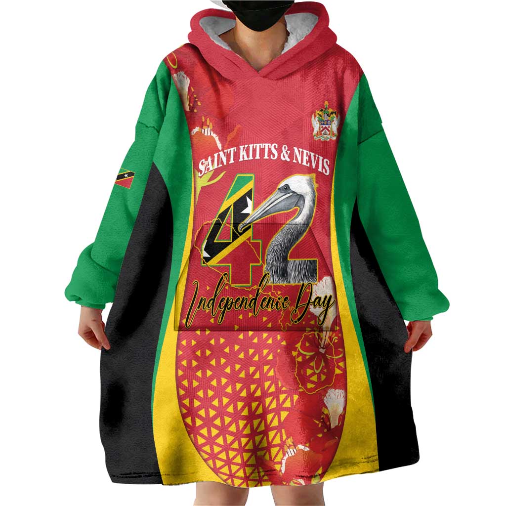 Personalized Saint Kitts and Nevis Wearable Blanket Hoodie Pelican 42nd Independence Anniversary - Wonder Print Shop