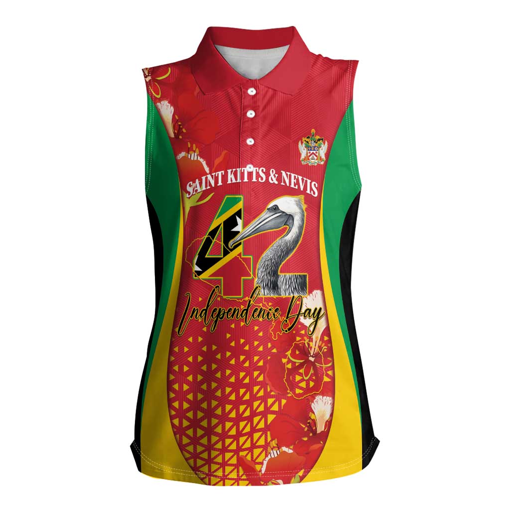 Personalized Saint Kitts and Nevis Women Sleeveless Polo Shirt Pelican 42nd Independence Anniversary - Wonder Print Shop