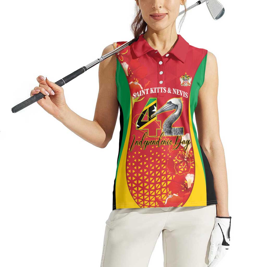 Personalized Saint Kitts and Nevis Women Sleeveless Polo Shirt Pelican 42nd Independence Anniversary - Wonder Print Shop