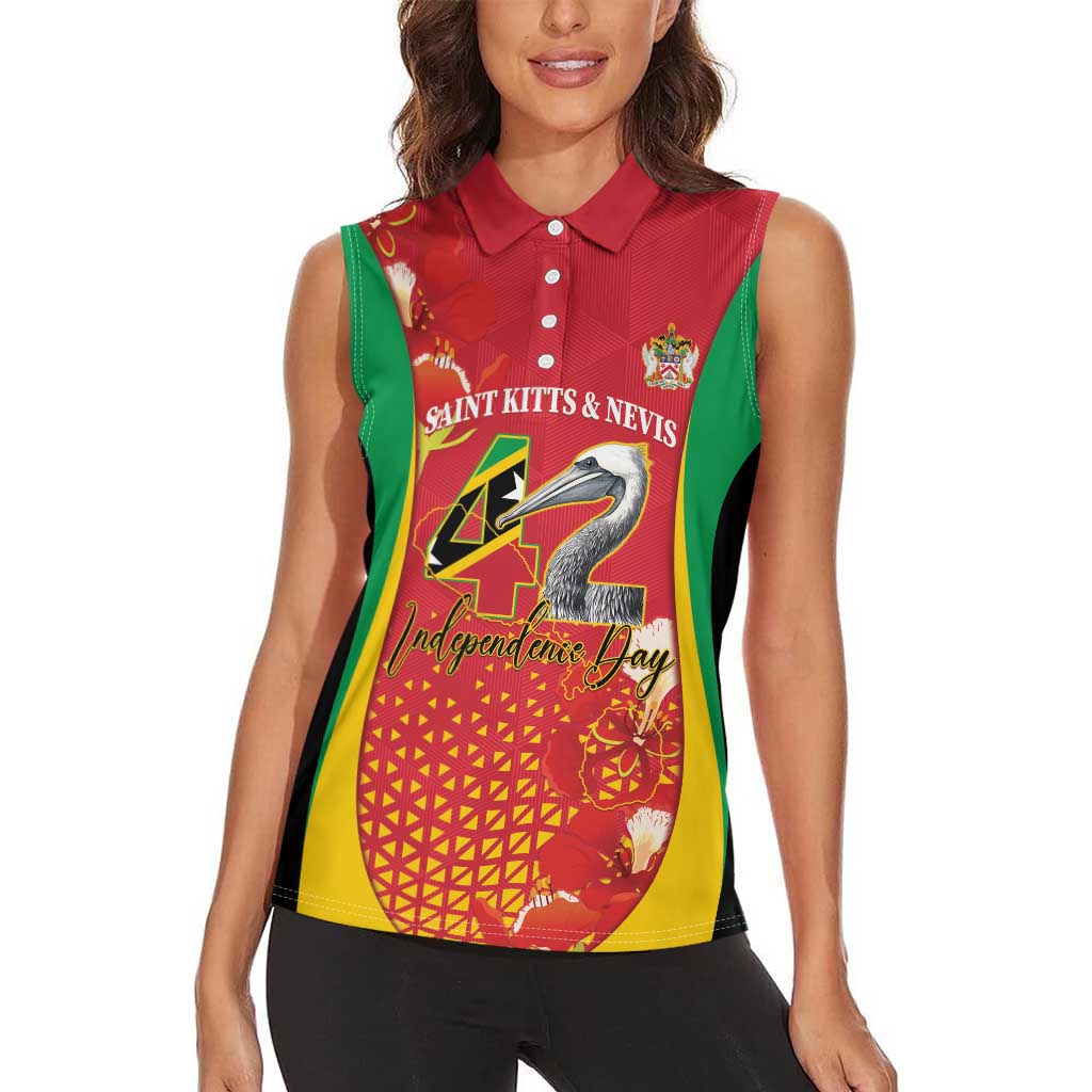 Personalized Saint Kitts and Nevis Women Sleeveless Polo Shirt Pelican 42nd Independence Anniversary - Wonder Print Shop