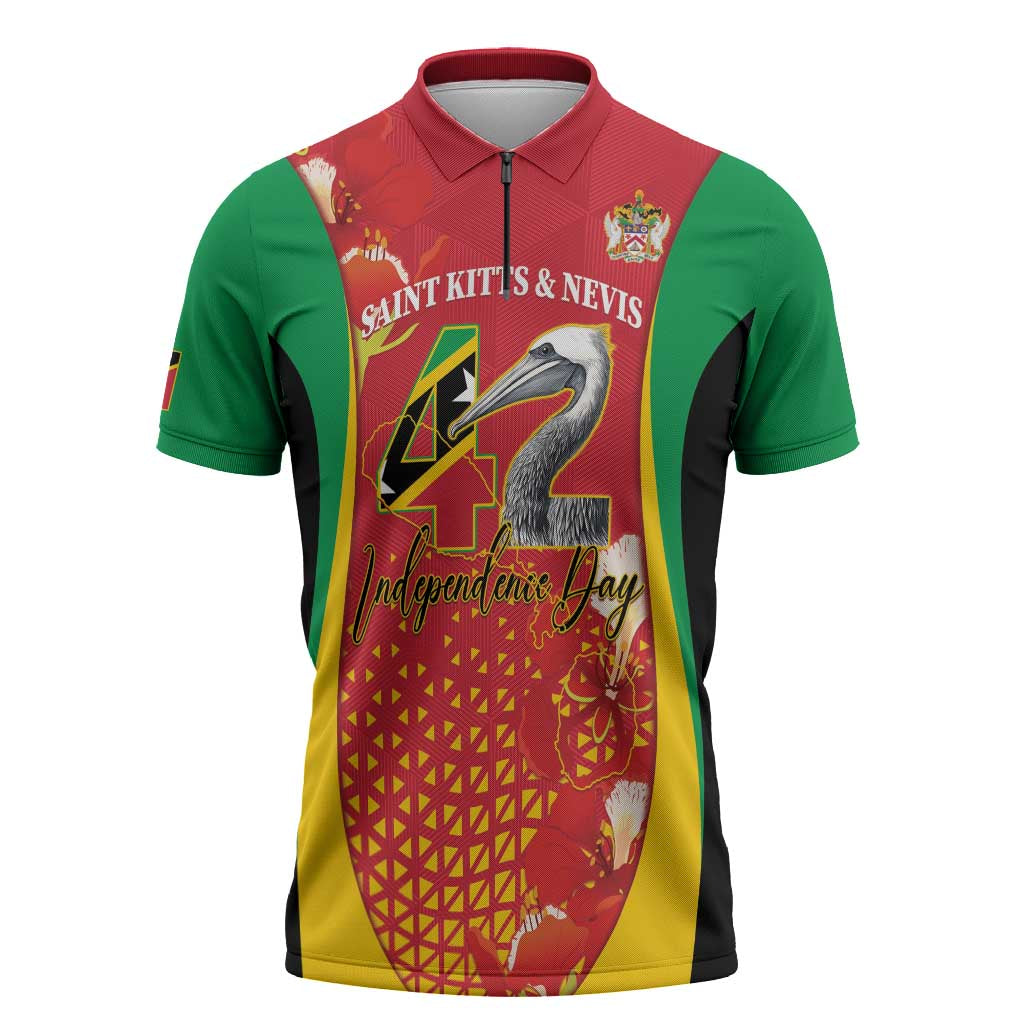 Personalized Saint Kitts and Nevis Zipper Polo Shirt Pelican 42nd Independence Anniversary - Wonder Print Shop