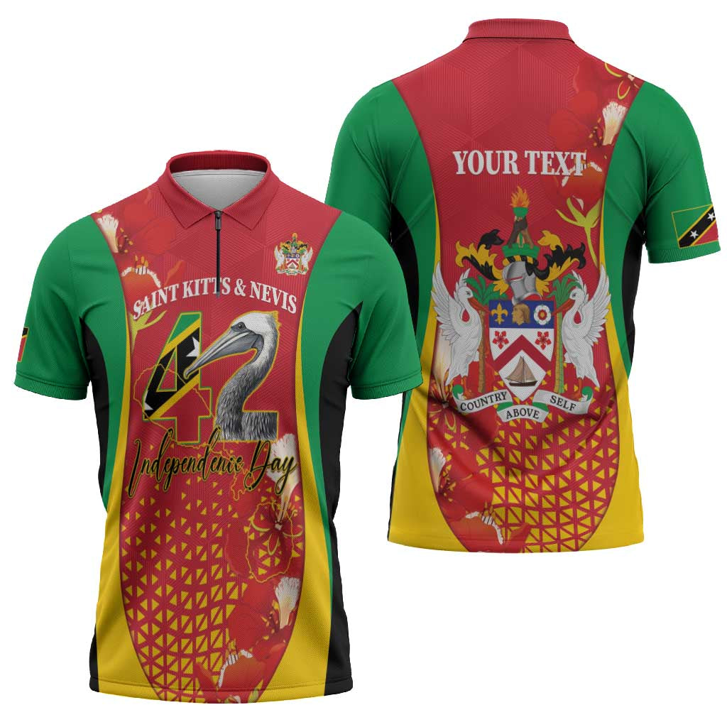 Personalized Saint Kitts and Nevis Zipper Polo Shirt Pelican 42nd Independence Anniversary - Wonder Print Shop
