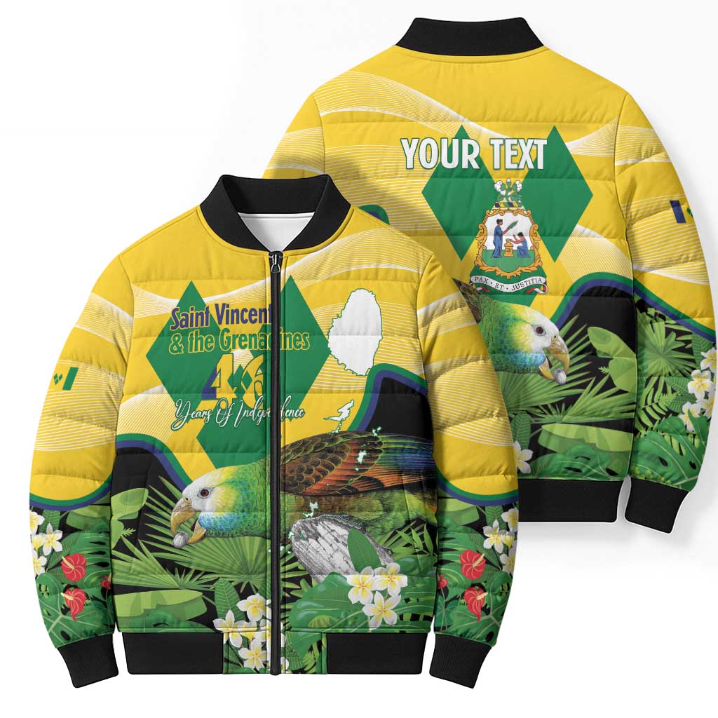 Personalized Saint Vincent and the Grenadines Bomber Puffer Jacket Amazona Guildingii 46 Years Of Independence - Wonder Print Shop