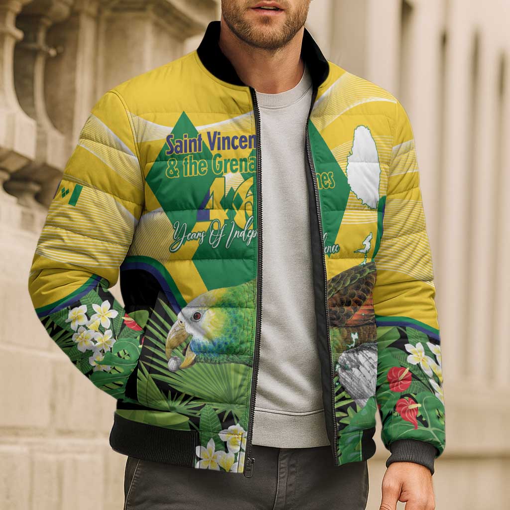 Personalized Saint Vincent and the Grenadines Bomber Puffer Jacket Amazona Guildingii 46 Years Of Independence - Wonder Print Shop