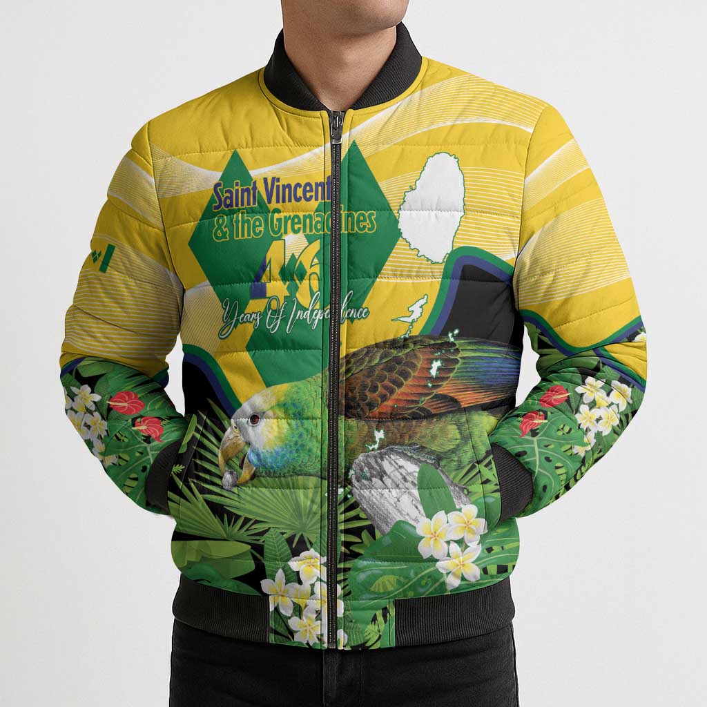 Personalized Saint Vincent and the Grenadines Bomber Puffer Jacket Amazona Guildingii 46 Years Of Independence - Wonder Print Shop