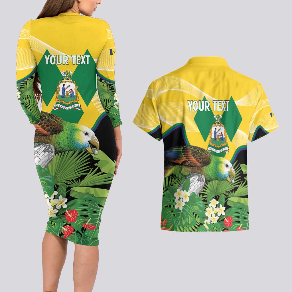 Personalized Saint Vincent and the Grenadines Couples Matching Long Sleeve Bodycon Dress and Hawaiian Shirt Amazona Guildingii 46 Years Of Independence - Wonder Print Shop
