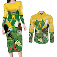 Personalized Saint Vincent and the Grenadines Couples Matching Long Sleeve Bodycon Dress and Long Sleeve Button Shirt Amazona Guildingii 46 Years Of Independence - Wonder Print Shop