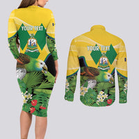 Personalized Saint Vincent and the Grenadines Couples Matching Long Sleeve Bodycon Dress and Long Sleeve Button Shirt Amazona Guildingii 46 Years Of Independence - Wonder Print Shop