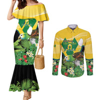 Personalized Saint Vincent and the Grenadines Couples Matching Mermaid Dress and Long Sleeve Button Shirt Amazona Guildingii 46 Years Of Independence - Wonder Print Shop