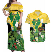 Personalized Saint Vincent and the Grenadines Couples Matching Off Shoulder Maxi Dress and Hawaiian Shirt Amazona Guildingii 46 Years Of Independence - Wonder Print Shop