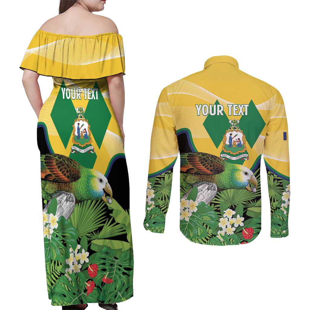 Personalized Saint Vincent and the Grenadines Couples Matching Off Shoulder Maxi Dress and Long Sleeve Button Shirt Amazona Guildingii 46 Years Of Independence - Wonder Print Shop