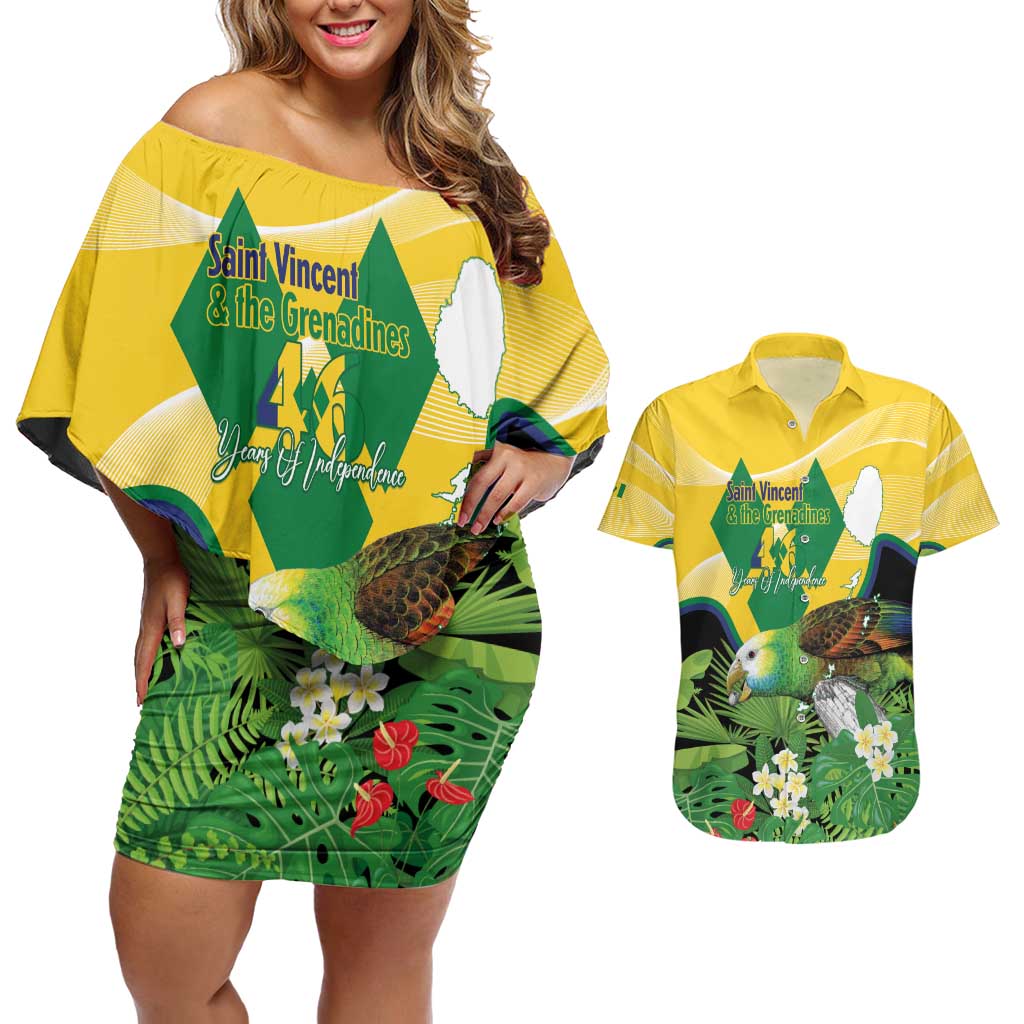 Personalized Saint Vincent and the Grenadines Couples Matching Off Shoulder Short Dress and Hawaiian Shirt Amazona Guildingii 46 Years Of Independence - Wonder Print Shop