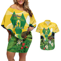 Personalized Saint Vincent and the Grenadines Couples Matching Off Shoulder Short Dress and Hawaiian Shirt Amazona Guildingii 46 Years Of Independence - Wonder Print Shop