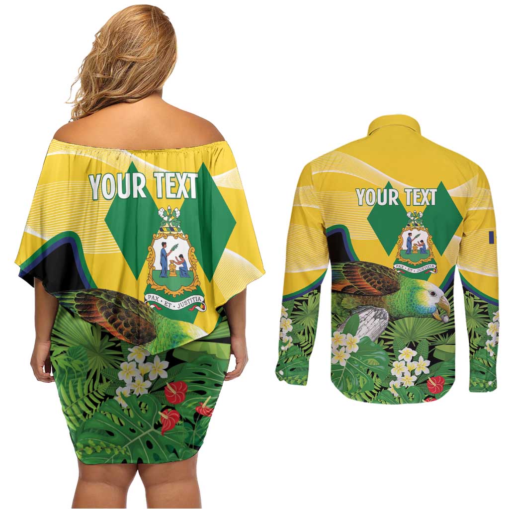 Personalized Saint Vincent and the Grenadines Couples Matching Off Shoulder Short Dress and Long Sleeve Button Shirt Amazona Guildingii 46 Years Of Independence - Wonder Print Shop