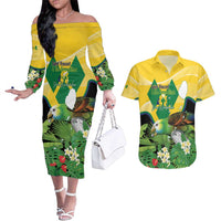 Personalized Saint Vincent and the Grenadines Couples Matching Off The Shoulder Long Sleeve Dress and Hawaiian Shirt Amazona Guildingii 46 Years Of Independence - Wonder Print Shop