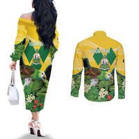 Personalized Saint Vincent and the Grenadines Couples Matching Off The Shoulder Long Sleeve Dress and Long Sleeve Button Shirt Amazona Guildingii 46 Years Of Independence - Wonder Print Shop