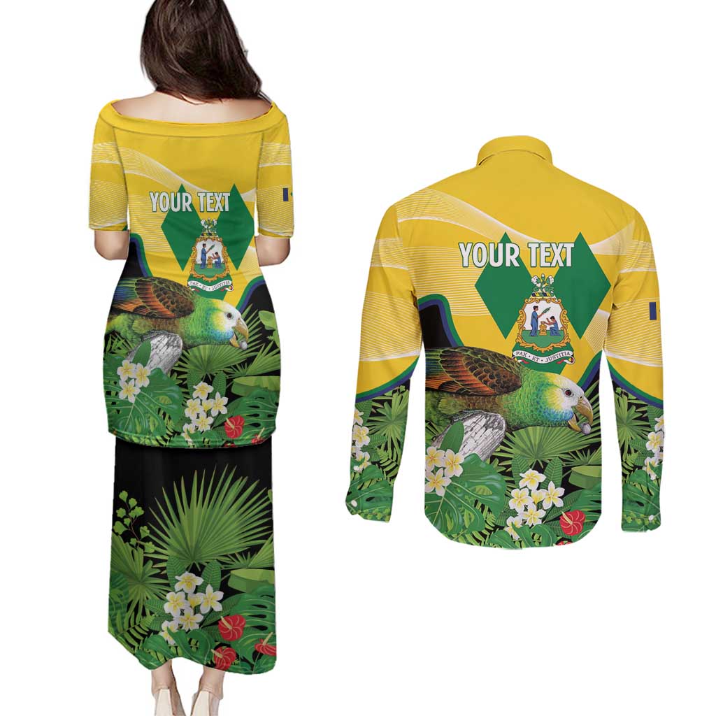 Personalized Saint Vincent and the Grenadines Couples Matching Puletasi and Long Sleeve Button Shirt Amazona Guildingii 46 Years Of Independence - Wonder Print Shop
