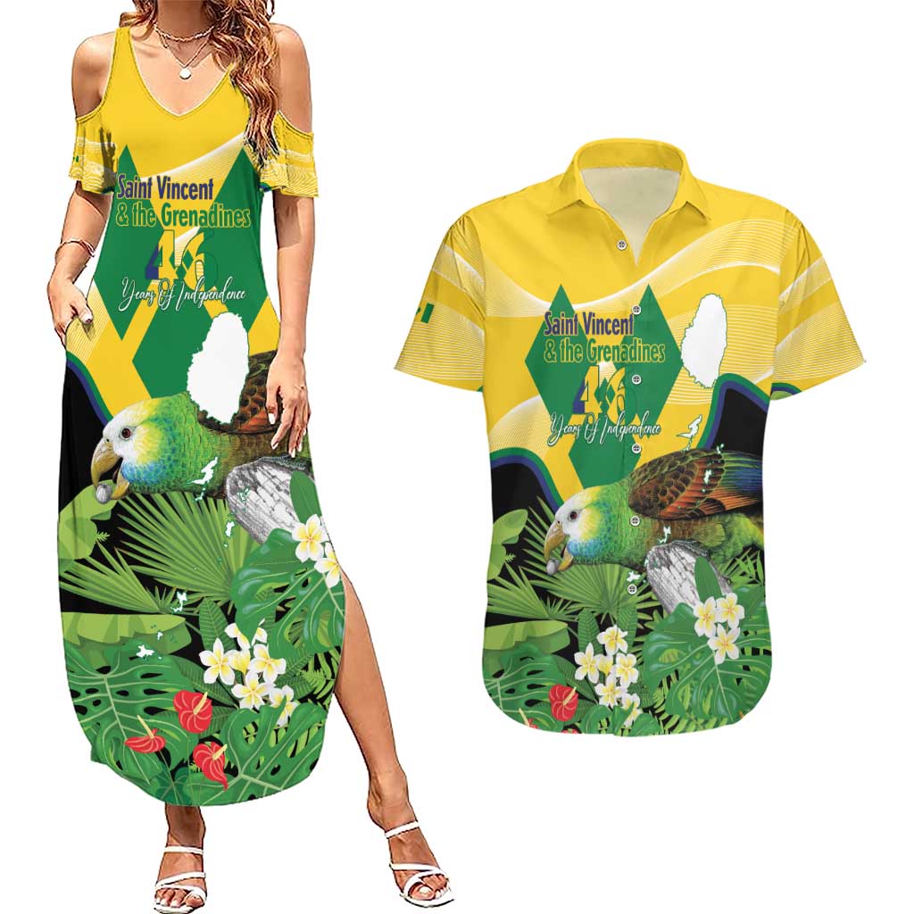 Personalized Saint Vincent and the Grenadines Couples Matching Summer Maxi Dress and Hawaiian Shirt Amazona Guildingii 46 Years Of Independence - Wonder Print Shop