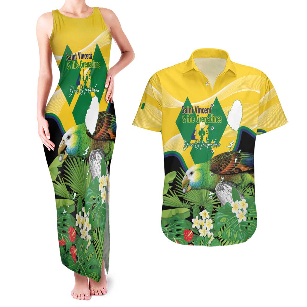 Personalized Saint Vincent and the Grenadines Couples Matching Tank Maxi Dress and Hawaiian Shirt Amazona Guildingii 46 Years Of Independence - Wonder Print Shop