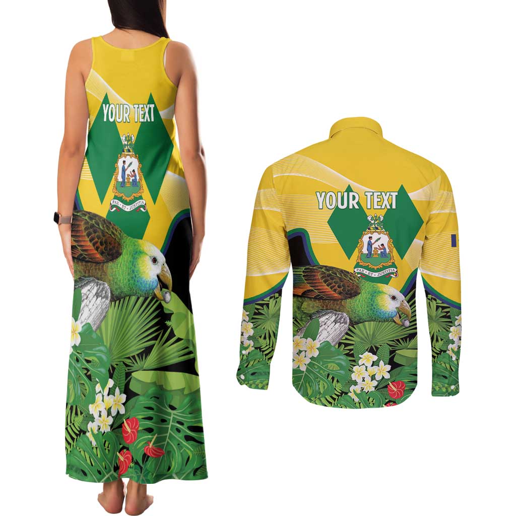 Personalized Saint Vincent and the Grenadines Couples Matching Tank Maxi Dress and Long Sleeve Button Shirt Amazona Guildingii 46 Years Of Independence - Wonder Print Shop