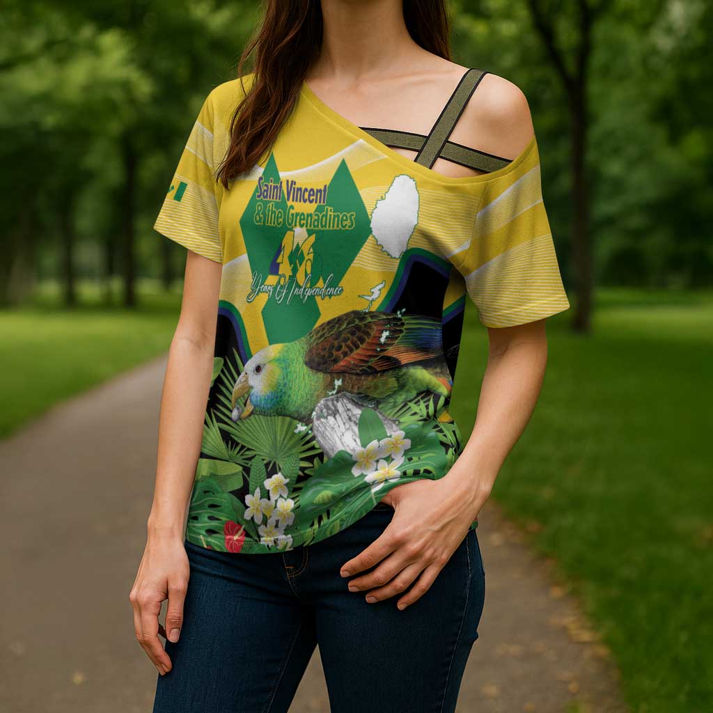 Personalized Saint Vincent and the Grenadines Cross Shoulder Shirt Amazona Guildingii 46 Years Of Independence - Wonder Print Shop