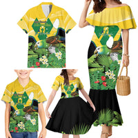 Personalized Saint Vincent and the Grenadines Family Matching Mermaid Dress and Hawaiian Shirt Amazona Guildingii 46 Years Of Independence - Wonder Print Shop