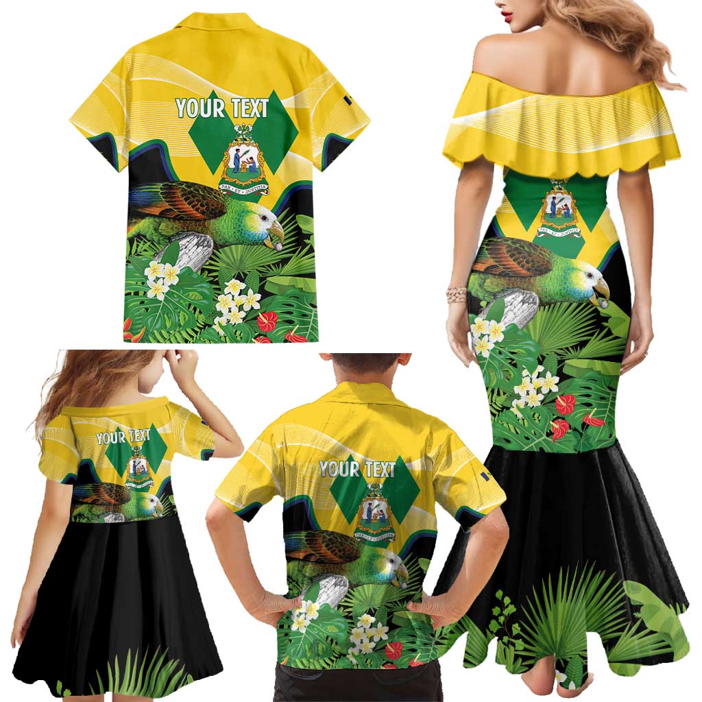 Personalized Saint Vincent and the Grenadines Family Matching Mermaid Dress and Hawaiian Shirt Amazona Guildingii 46 Years Of Independence - Wonder Print Shop