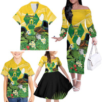 Personalized Saint Vincent and the Grenadines Family Matching Off The Shoulder Long Sleeve Dress and Hawaiian Shirt Amazona Guildingii 46 Years Of Independence - Wonder Print Shop