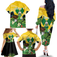 Personalized Saint Vincent and the Grenadines Family Matching Off The Shoulder Long Sleeve Dress and Hawaiian Shirt Amazona Guildingii 46 Years Of Independence - Wonder Print Shop