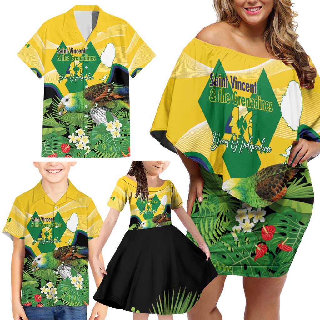 Personalized Saint Vincent and the Grenadines Family Matching Off Shoulder Short Dress and Hawaiian Shirt Amazona Guildingii 46 Years Of Independence - Wonder Print Shop