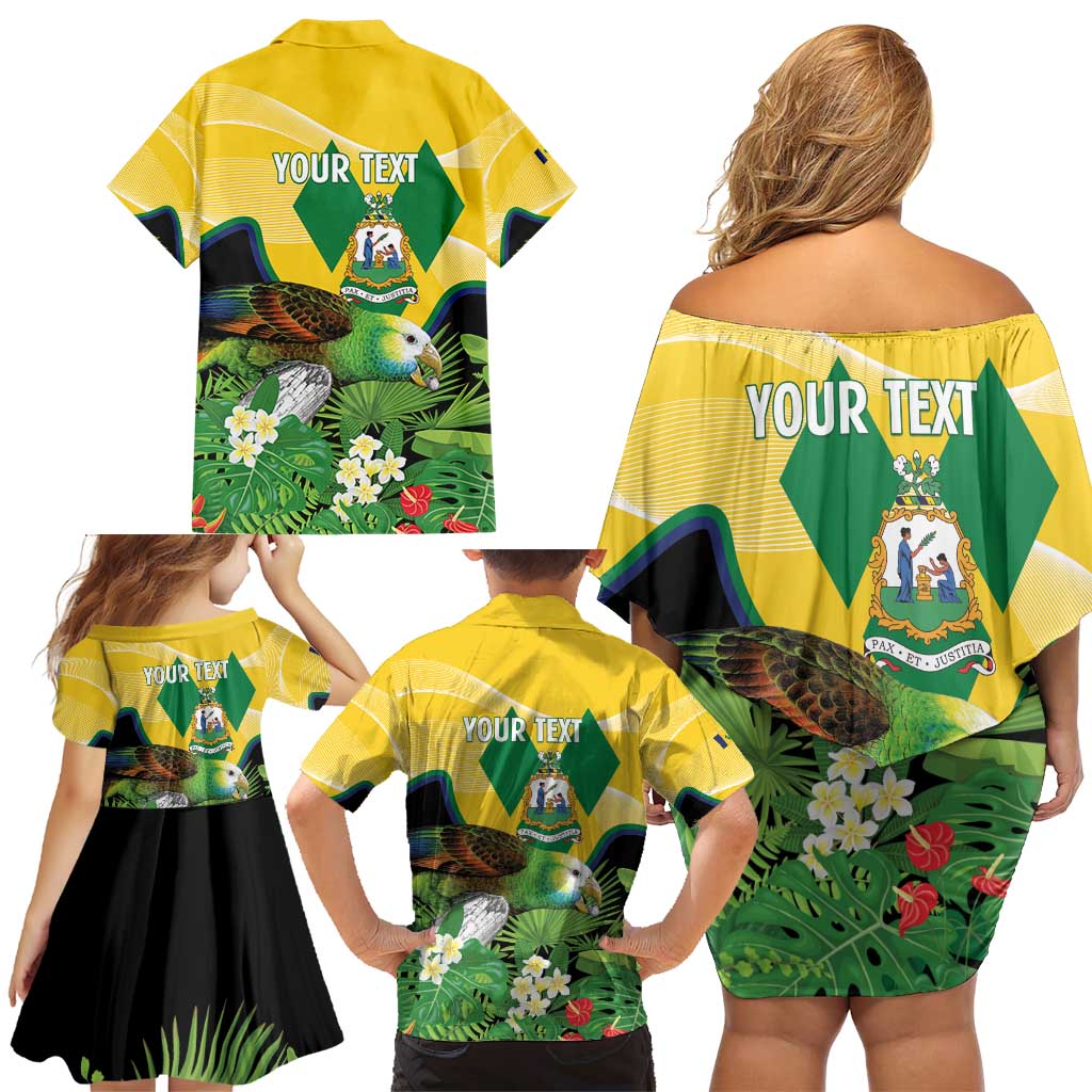 Personalized Saint Vincent and the Grenadines Family Matching Off Shoulder Short Dress and Hawaiian Shirt Amazona Guildingii 46 Years Of Independence - Wonder Print Shop