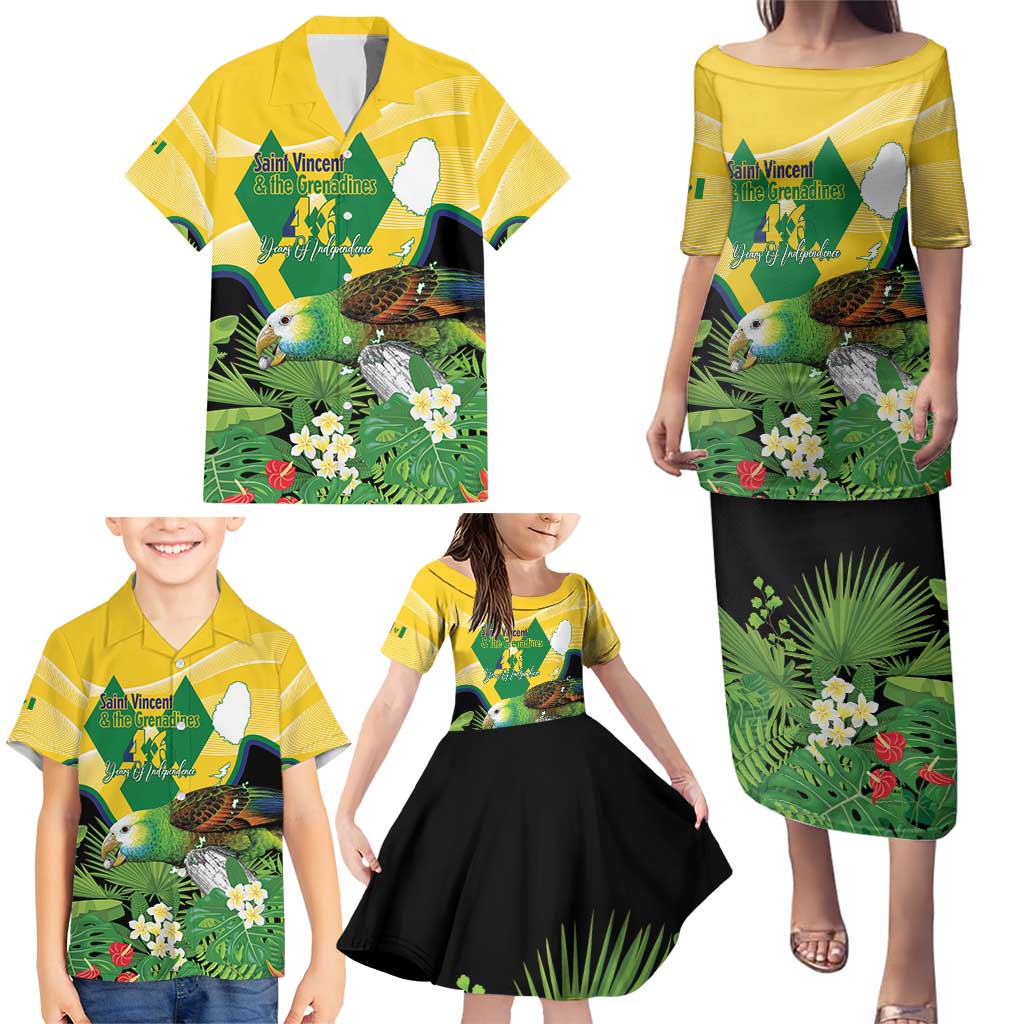 Personalized Saint Vincent and the Grenadines Family Matching Puletasi and Hawaiian Shirt Amazona Guildingii 46 Years Of Independence - Wonder Print Shop