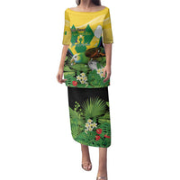 Personalized Saint Vincent and the Grenadines Family Matching Puletasi and Hawaiian Shirt Amazona Guildingii 46 Years Of Independence - Wonder Print Shop