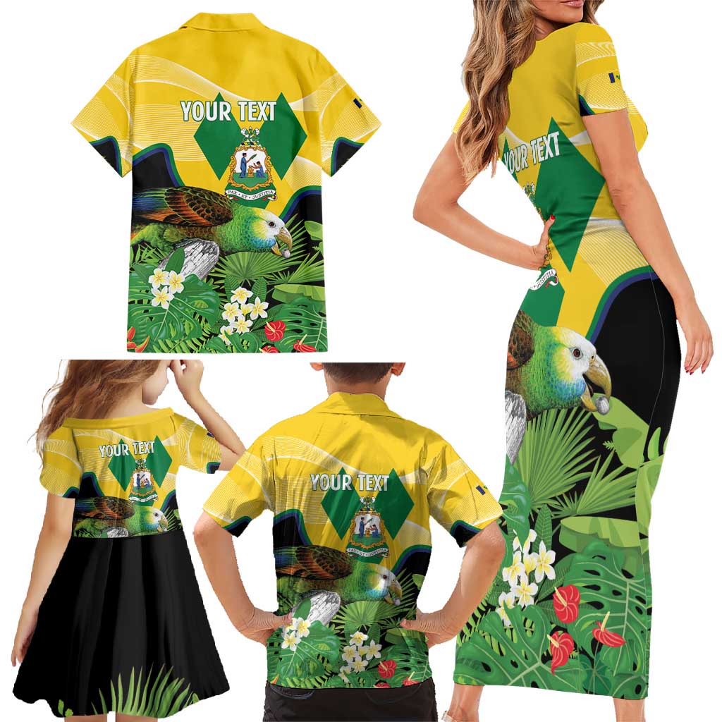 Personalized Saint Vincent and the Grenadines Family Matching Short Sleeve Bodycon Dress and Hawaiian Shirt Amazona Guildingii 46 Years Of Independence - Wonder Print Shop