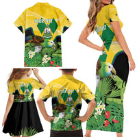 Personalized Saint Vincent and the Grenadines Family Matching Short Sleeve Bodycon Dress and Hawaiian Shirt Amazona Guildingii 46 Years Of Independence - Wonder Print Shop