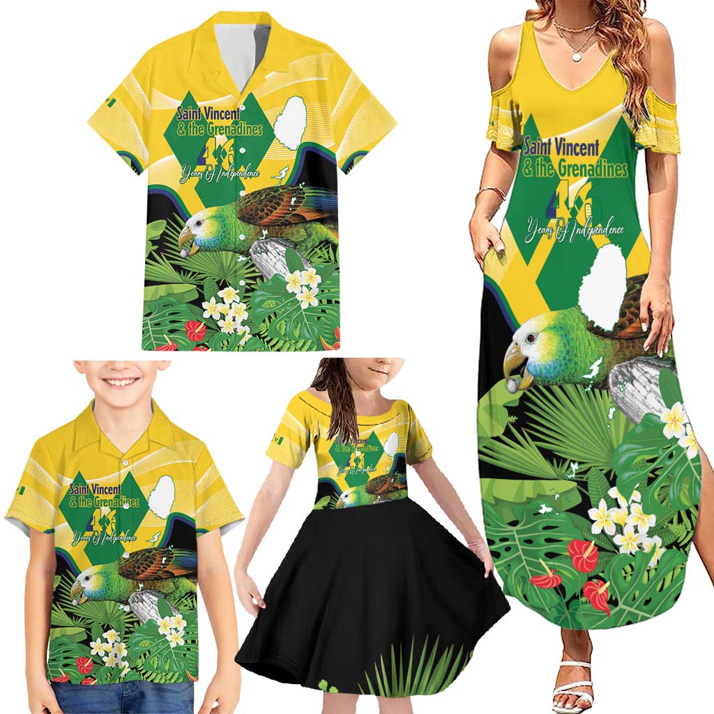 Personalized Saint Vincent and the Grenadines Family Matching Summer Maxi Dress and Hawaiian Shirt Amazona Guildingii 46 Years Of Independence - Wonder Print Shop