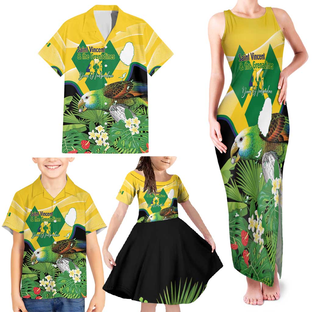 Personalized Saint Vincent and the Grenadines Family Matching Tank Maxi Dress and Hawaiian Shirt Amazona Guildingii 46 Years Of Independence - Wonder Print Shop