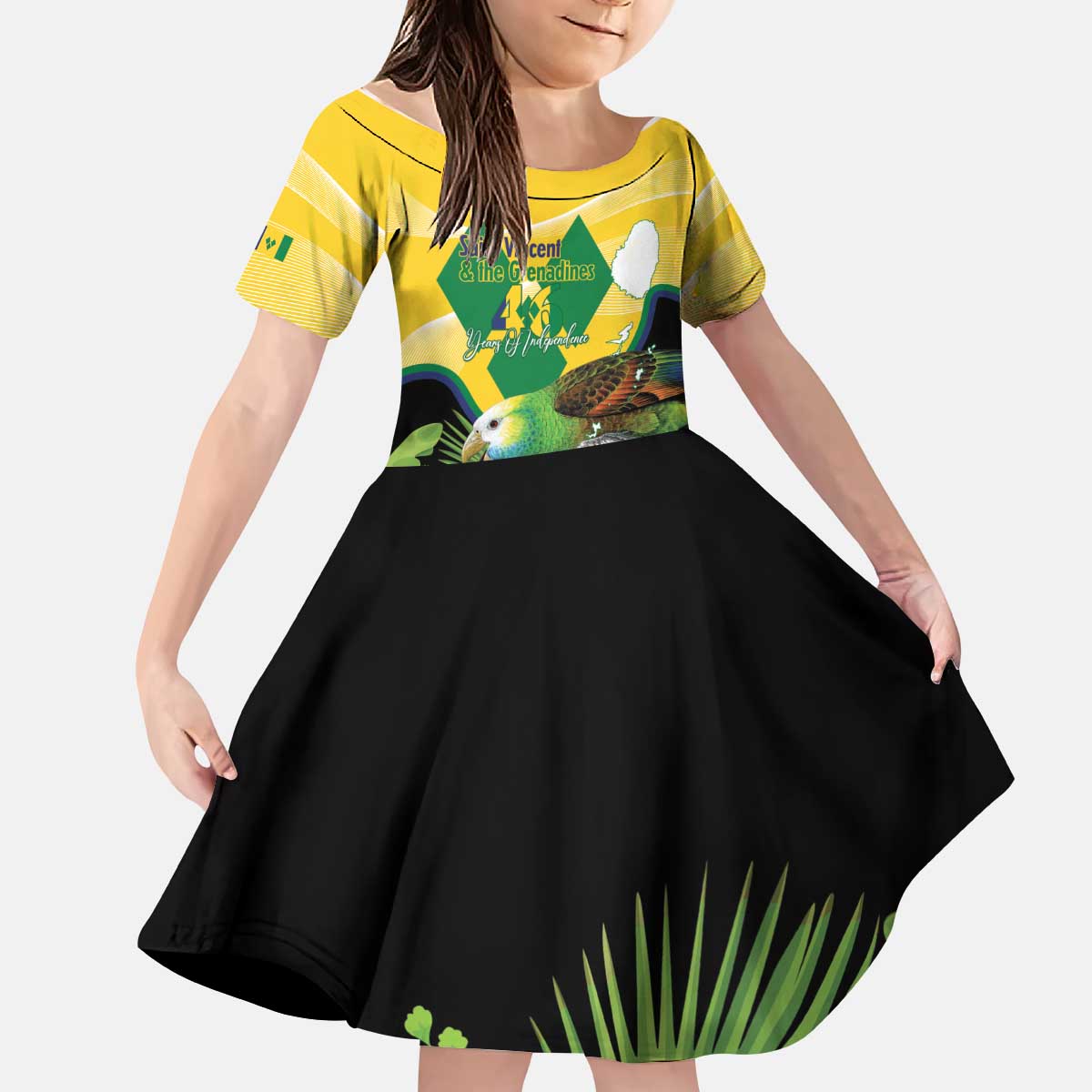 Personalized Saint Vincent and the Grenadines Kid Short Sleeve Dress Amazona Guildingii 46 Years Of Independence - Wonder Print Shop