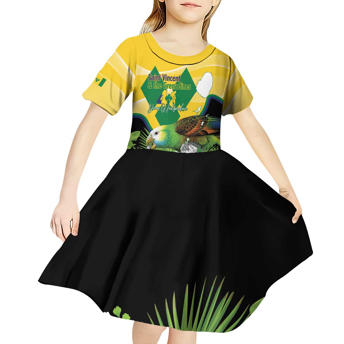 Personalized Saint Vincent and the Grenadines Kid Short Sleeve Dress Amazona Guildingii 46 Years Of Independence - Wonder Print Shop