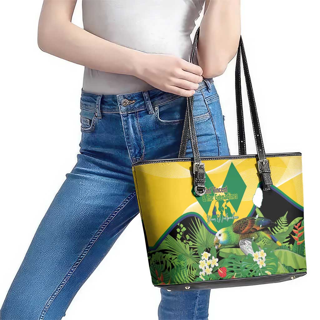 Saint Vincent and the Grenadines Leather Tote Bag Amazona Guildingii 46 Years Of Independence - Wonder Print Shop