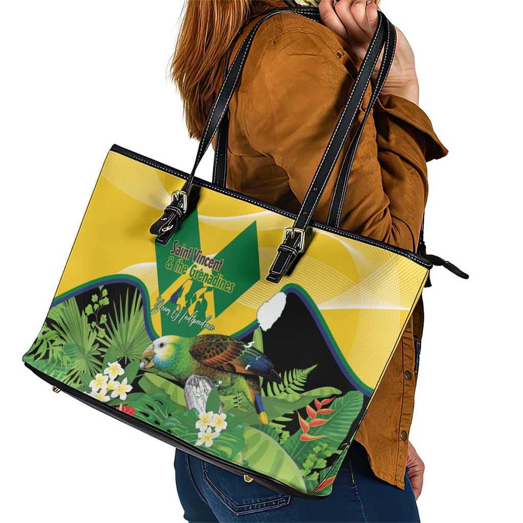 Saint Vincent and the Grenadines Leather Tote Bag Amazona Guildingii 46 Years Of Independence - Wonder Print Shop