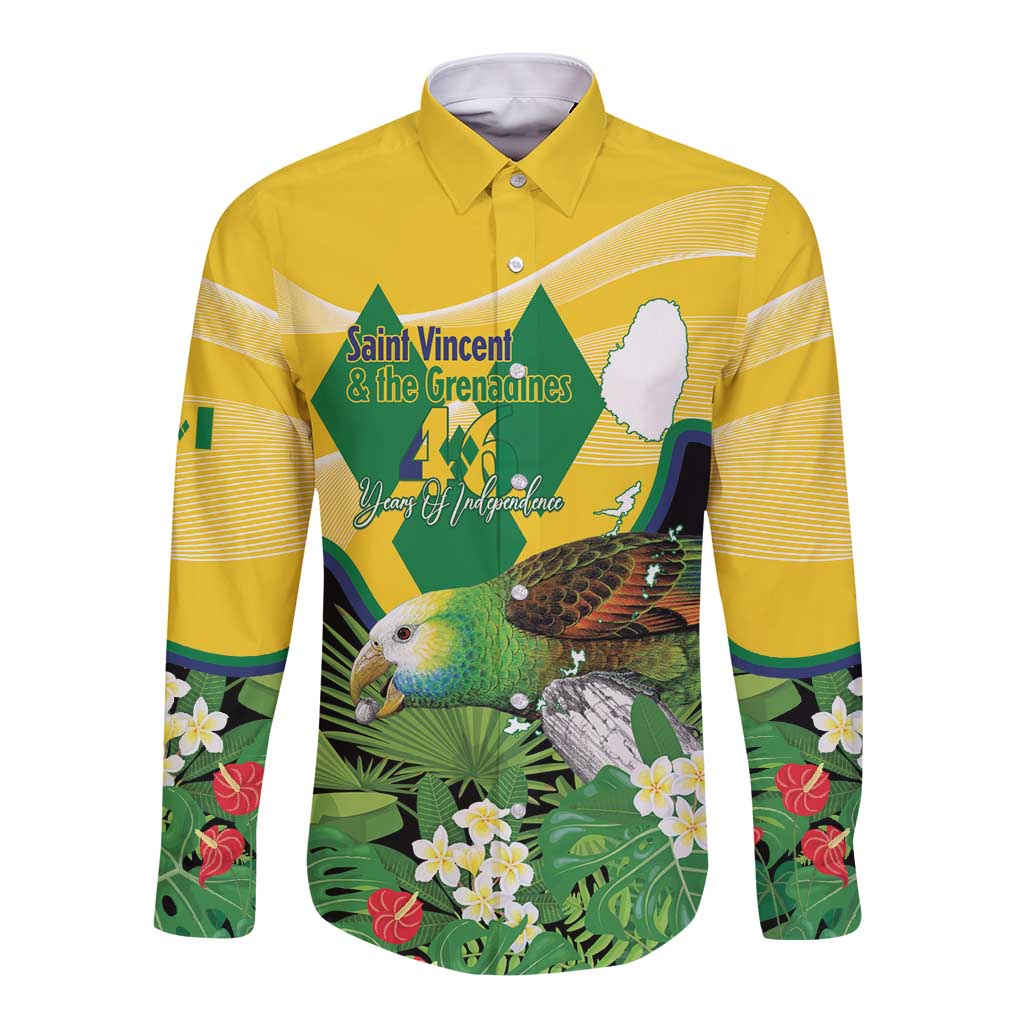 Personalized Saint Vincent and the Grenadines Long Sleeve Button Shirt Amazona Guildingii 46 Years Of Independence - Wonder Print Shop