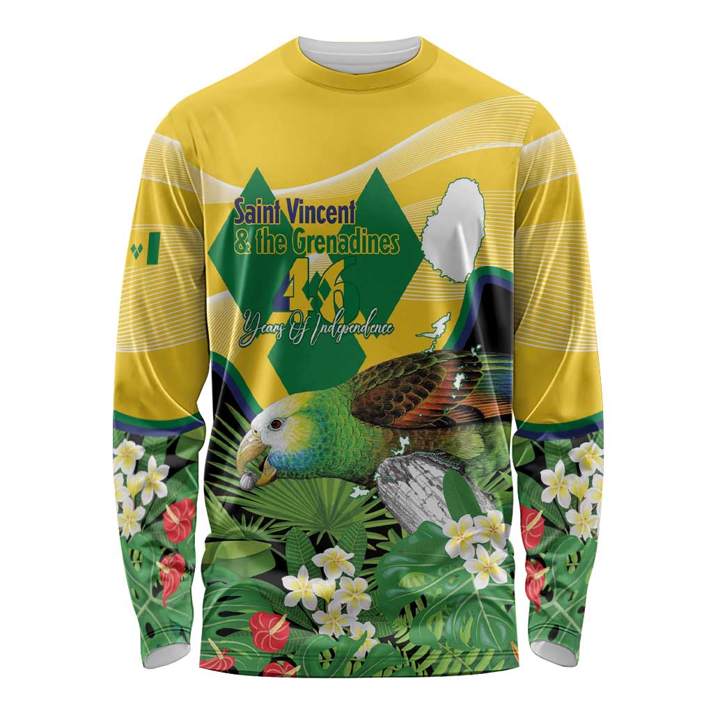 Personalized Saint Vincent and the Grenadines Long Sleeve Shirt Amazona Guildingii 46 Years Of Independence - Wonder Print Shop