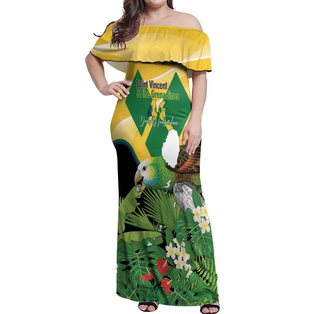 Personalized Saint Vincent and the Grenadines Off Shoulder Maxi Dress Amazona Guildingii 46 Years Of Independence - Wonder Print Shop