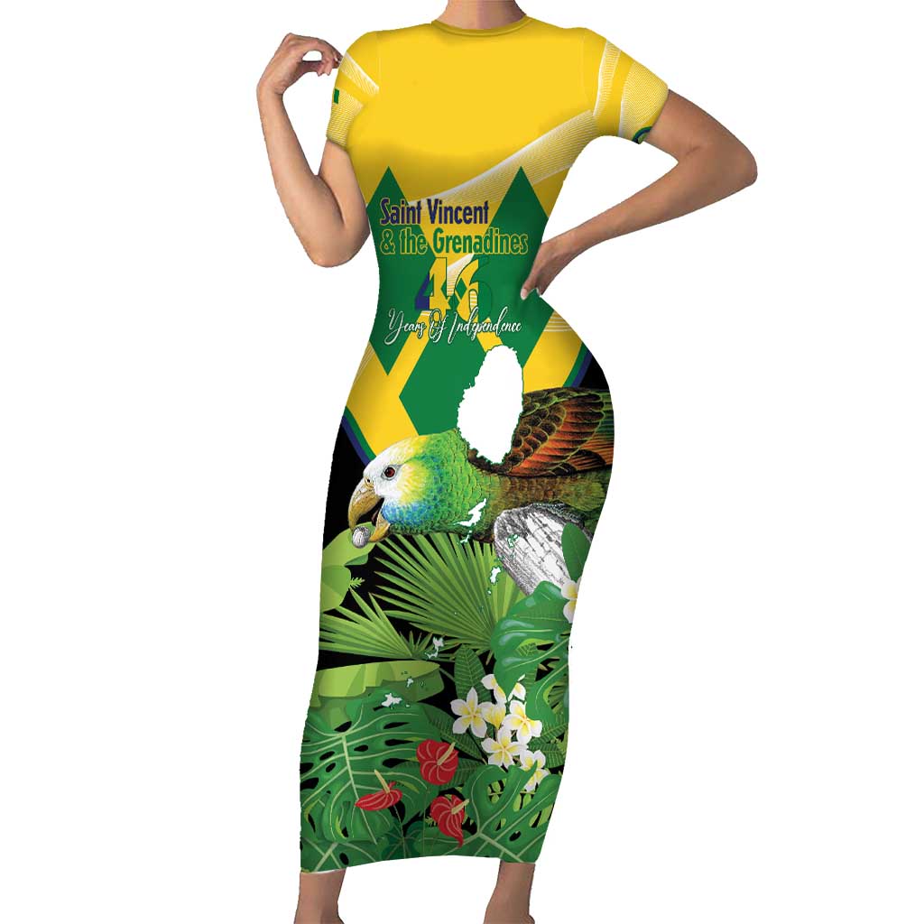 Personalized Saint Vincent and the Grenadines Short Sleeve Bodycon Dress Amazona Guildingii 46 Years Of Independence - Wonder Print Shop