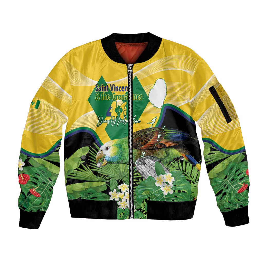 Personalized Saint Vincent and the Grenadines Sleeve Zip Bomber Jacket Amazona Guildingii 46 Years Of Independence - Wonder Print Shop